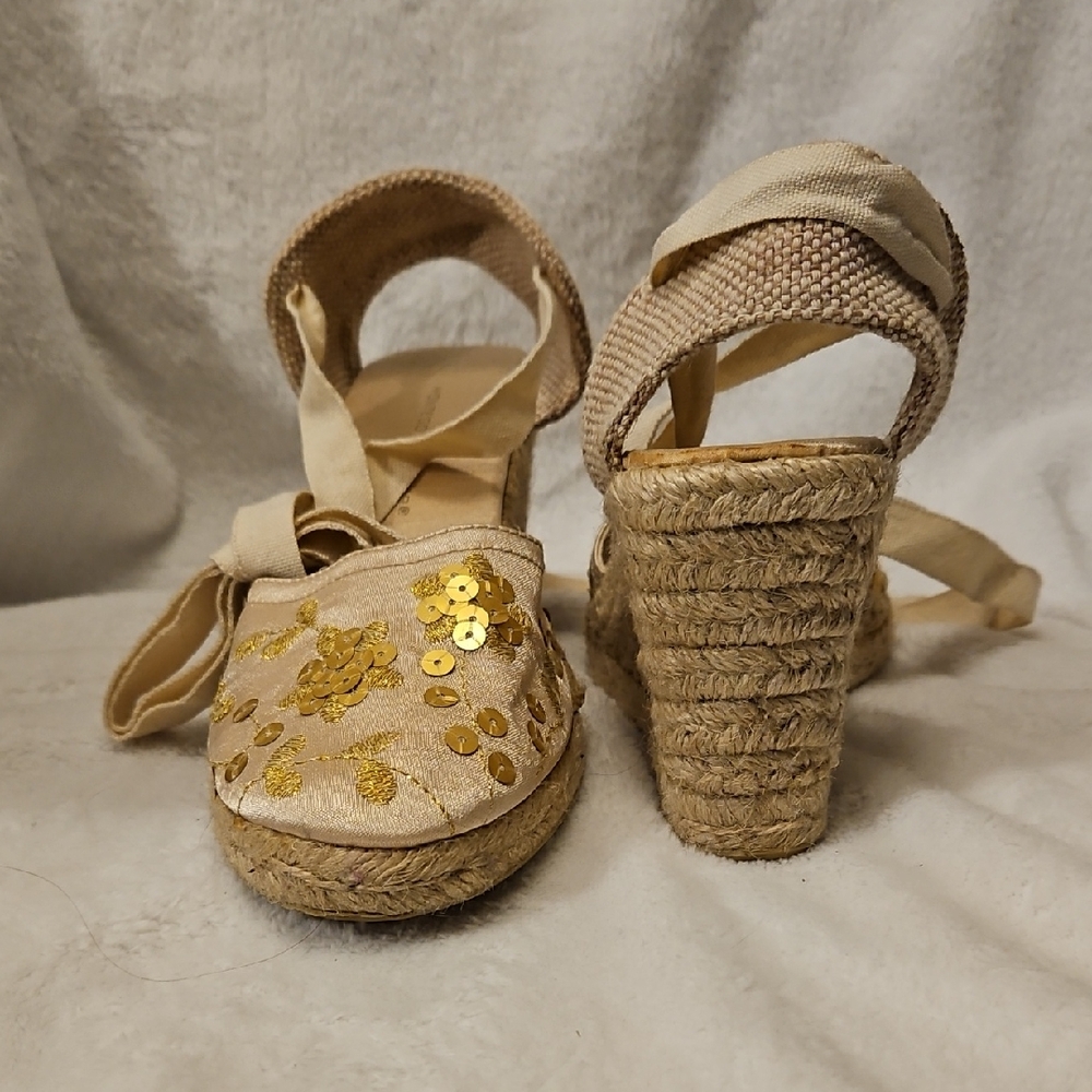Montego Bay Club Beige and Gold Espadrille Wedges
